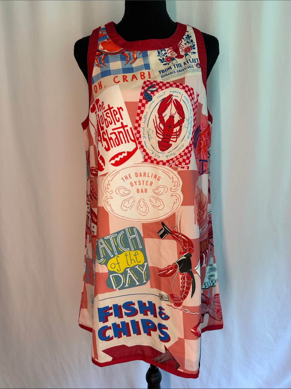 Red Graphic Mini Dress - Playful Seafood Print